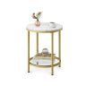 Round Side Table VASAGLE LET285B13, With Two Shelves, White and Gold