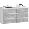 Kummut CL100, 6 sahtlit, Valge/hall, 100 × 57 × 35 cm
