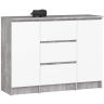Kummut K100, 2 ust, 3 sahtlit, hall/valge, 101 × 76 × 35 cm