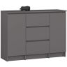 Kummut K100, 2 ust ja 3 sahtlit, hall, 101 × 76 × 35 cm