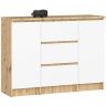 Kummut K100, 2 ust ja 3 sahtlit, pruun ja valge, 101 × 76 × 35 cm