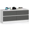 Kummut K120, 4 sahtliga, valge/hall, 120 × 55 × 40 cm