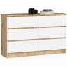 Kummut K120 CLP, 6 sahtlit, valge/tamm, 120 × 77 × 40 cm