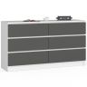 Kummut K140, 6 sahtlit, valge-halli, 138 × 77 × 40 cm