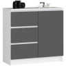 Kummut K80 JERRY, 1 uks ja 3 sahtlit, valge/halli, 80 × 77 × 35 cm