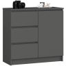 Kummut K80 JERRY, 1 uks ja 3 sahtlit, Hall, 80 × 77 × 35 cm