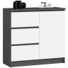 Kummut K80 JERRY CLP, 1 uks ja 3 sahtlit, halli/valget värvi, 80 × 77 × 35 cm