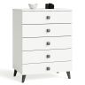 Kummut MOBI K05, 5 sahtlit, valge/must, 60 × 89 × 37 cm