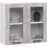 Seinale kinnitatav köögikapp-vitrin OLIWIA, 2 ust, valge/hall, 80 × 72 × 30,5 cm