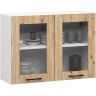 Rippuv köögikapp-vitriin OLIWIA, 2 avatavat ust, valge/tammevärvi, 80 × 58 × 30,5 cm
