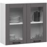 Rippuv köögikapp-vitriin OLIWIA W80, 2 ust, valge/hall, 80 × 72 × 30,5 cm