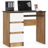 Kirjutuslaud AKORD A-6 CLP, vasakpoolne, 3 sahtlit, tammes/valge, 90 × 77 × 50 cm