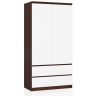 Riidekapp, 2 ust, 2 sahtlit, valge/pruun, 90 × 180 × 51 cm