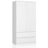 Riidekapp, 2 ust, 2 sahtlit, Valge, 90 × 180 × 51 cm