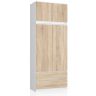 Riidekapp AKORD S 90, 2 sahtlit, valge/tammevärvi, 90 × 234 × 51 cm