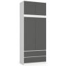 Riidekapp AKORD S90, 2 ust ja 2 sahtlit, valge/hall, 90 × 234 × 51 cm