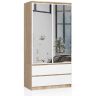 Riidekapp S90, 2 ust, 2 sahtlit, 2 peeglit, tamme-valge, 90 × 180 × 51 cm