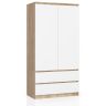 Riidekapp S90, 2 ust, 2 sahtlit, Tamme- ja valge, 90 × 180 × 51 cm