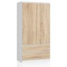 Riidekapp S90, 2 ust, 2 sahtlit, valge/tamme värvi, 90 × 180 × 51 cm