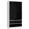 Riidekapp S90, 2 ust, 2 sahtlit, valge/must, 90 × 180 × 51 cm