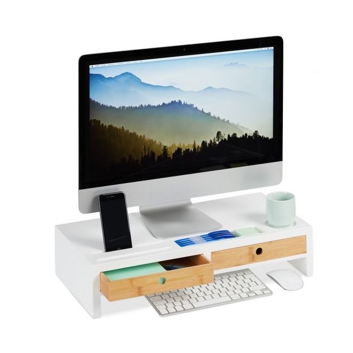 Monitori alus sahtlitega 12x55,5x27cm., helepruun/valge
