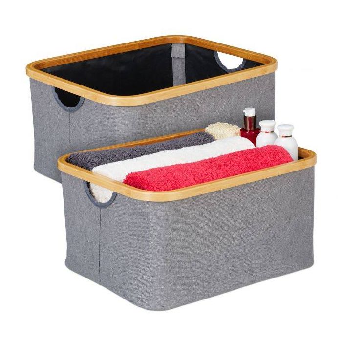 Komplektis 2 kokkupandavat kasti 22,5x45,5x35,5cm, hall/helepruun/must