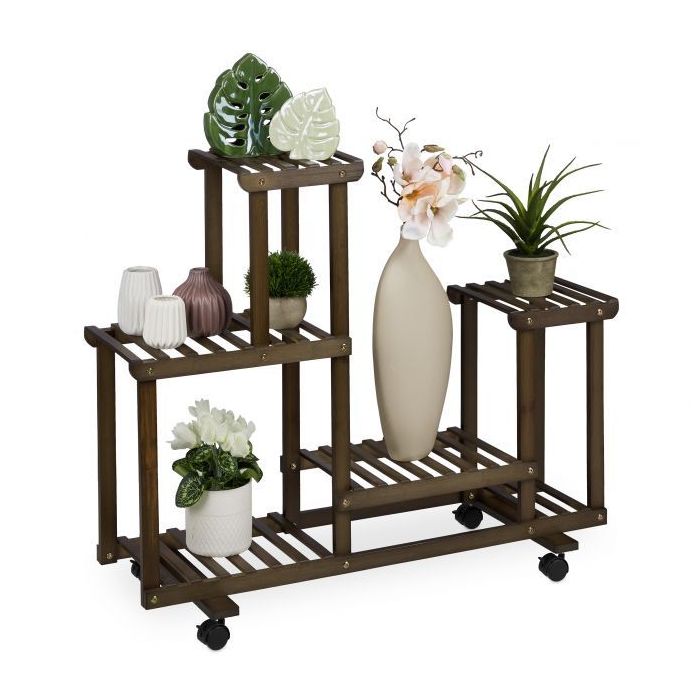 Ratastel lillealus 5 riiuliga 79x95x36cm., pruun/must