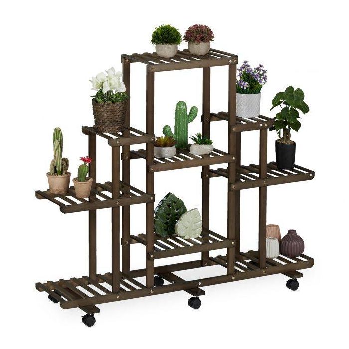 Ratastel lillealus 9 riiuliga 103x120x35,5cm, pruun/must