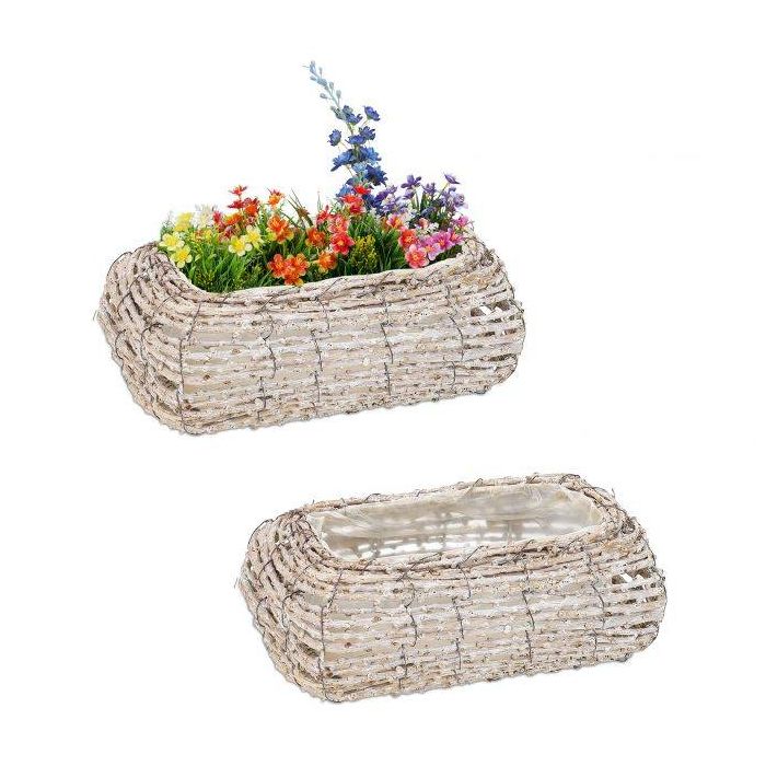 Набор из 2 садовых горшков 10x25x15см., светло-коричневый/белый.