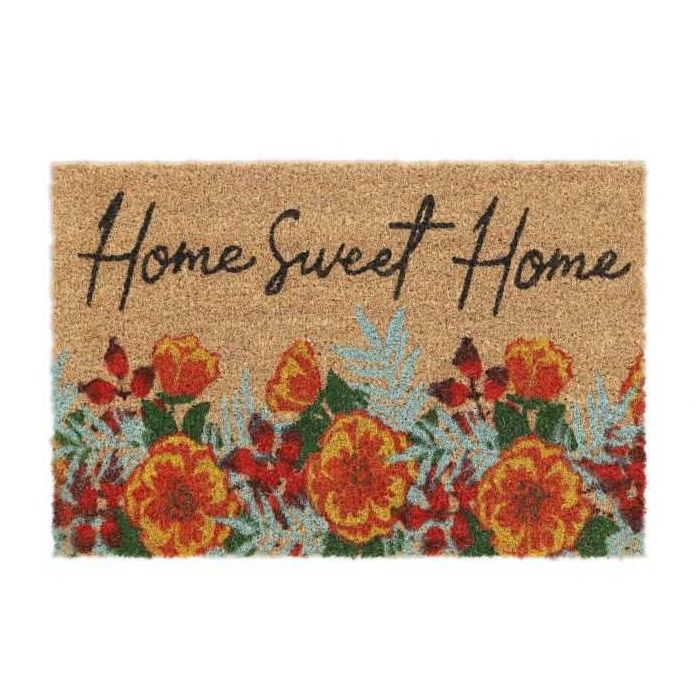 Lilledega uksematt "Home Sweet Home" 60x40 cm, helepruuni värvi
