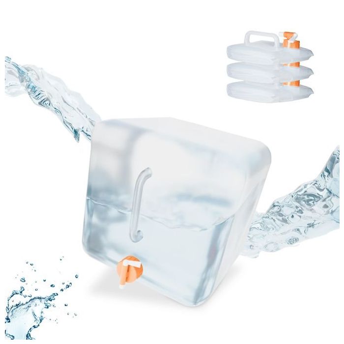 Kokkupandavate läbipaistvate veekanistrite komplekt 4 tk kraaniga 28x27x27cm, oranž värv