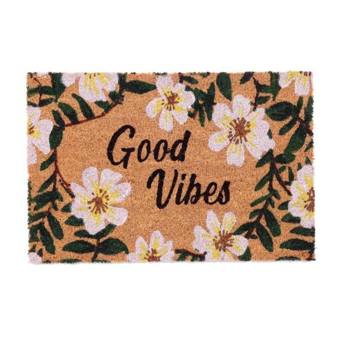 Коврик "Good Vibes" с цветами 60х40 см., светло-коричневый/зеленый/белый