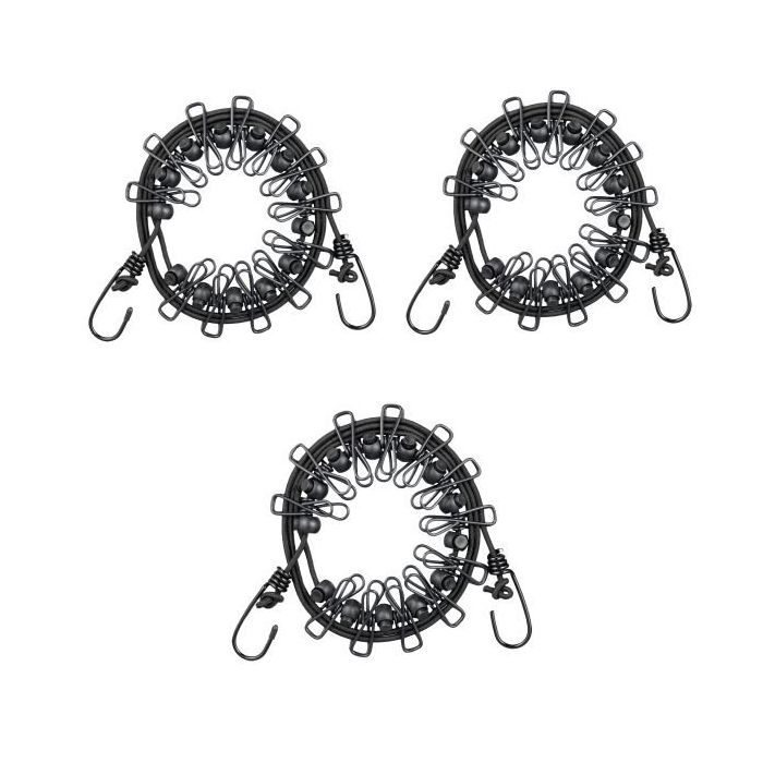 3 pesunööri komplekt 12 pesulõksuga, 3,6 m, must