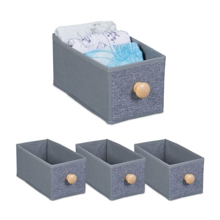 Komplektis 4 kokkupandavat kasti 12,5x14x27,5cm, hall/helepruun