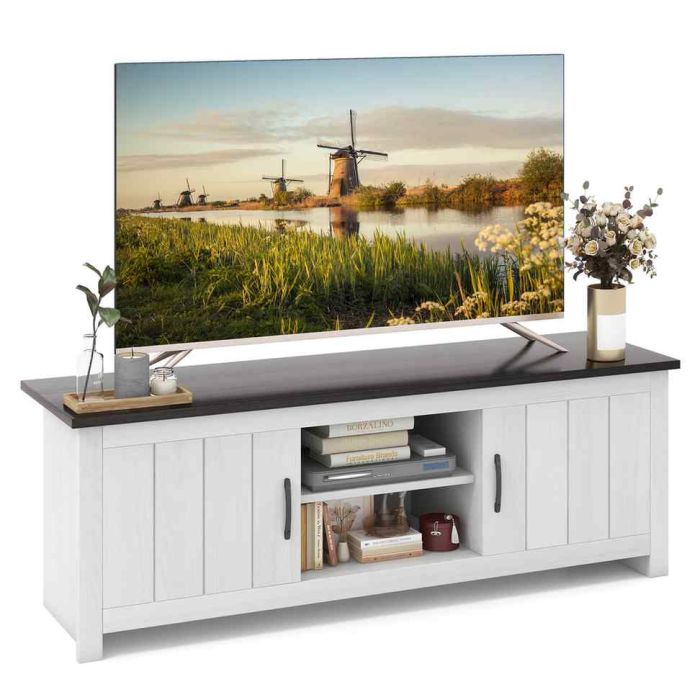 TV-laud 145x39,5x49,5cm, valge/tumepruuni värvi