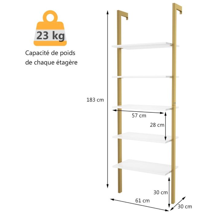 Vaba seisev riiul 61x30x183cm, valge/kuldne värv