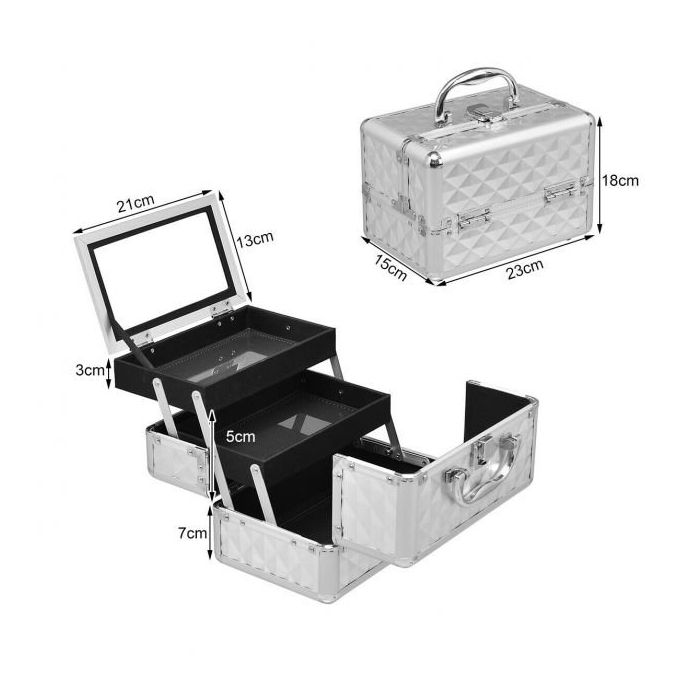 Косметический чемодан 23x15x18см, серебристого цвета