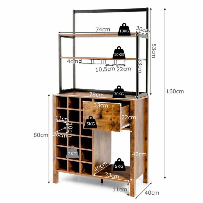 Винная полка 78x40x160см, коричневого/чёрного цвета