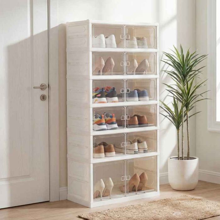 Jalanõude organiseerija, 6 tasandit, kuni 12 paari, Valge, 45 × 117 × 35 cm