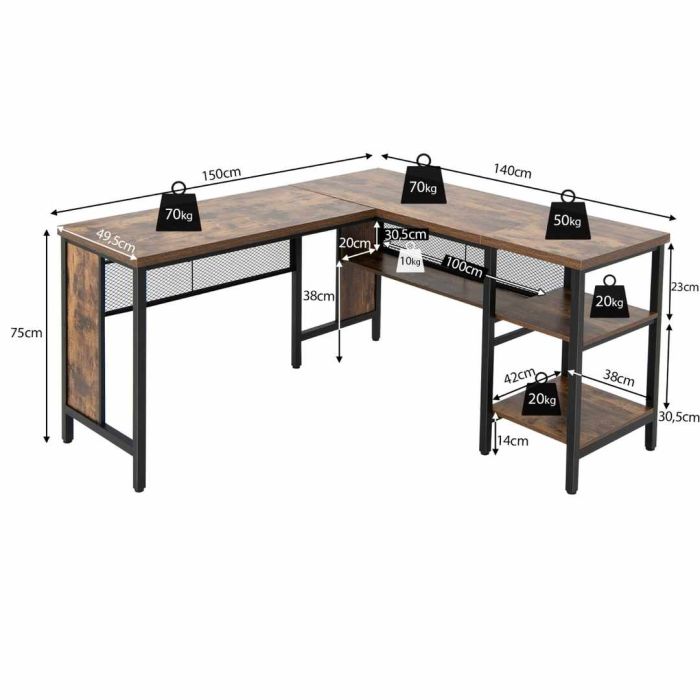 Письменный стол 150x140x75см, коричневый/черный цвет