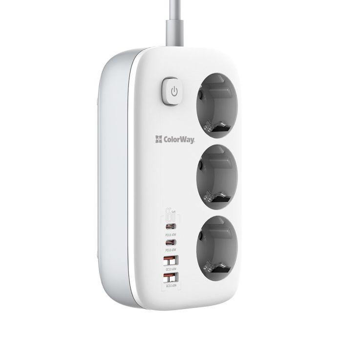 Elektripikendusjuhe ColorWay CW-CHE34PDW, 2 USB Type-C PD, 2 USB-A, 2 m kaabel