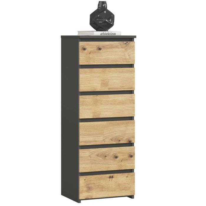 Kummut AKORD CL6, 6 sahtlit, hall/pruun, 40 × 109 × 35 cm