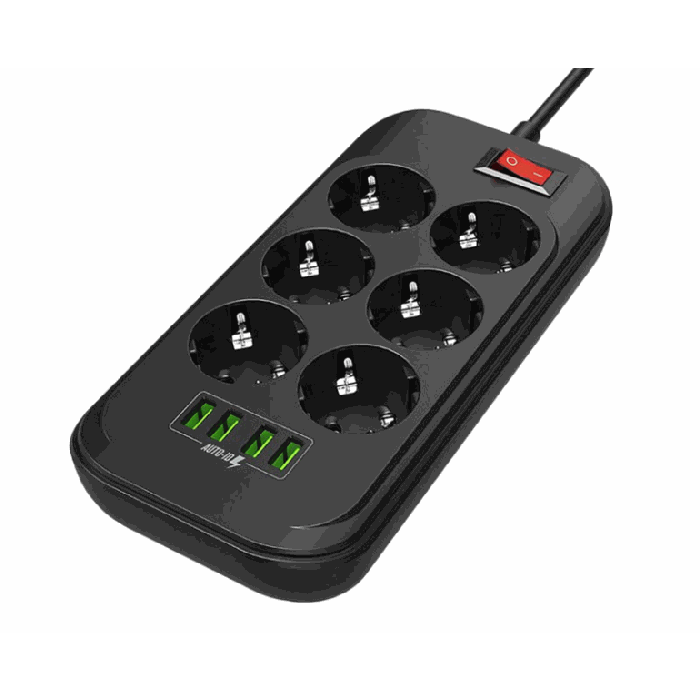 Pikendusjuhe ColorWay CW-CHE64B, 6 pesa, 4 USB
