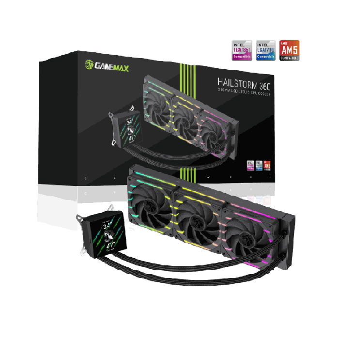 Vedeljahutusega protsessorijahuti Gamemax HAILSTORM 360 LCD BK