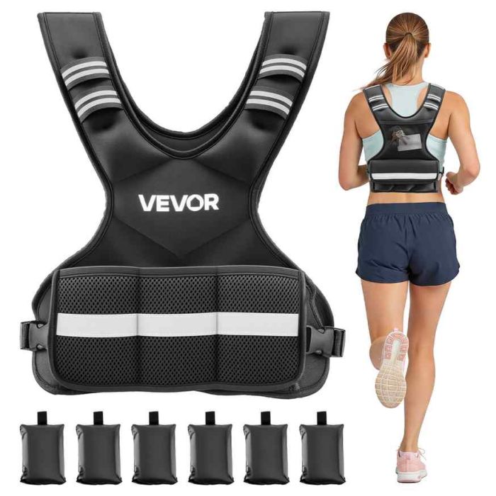 Регулируемый утяжелённый жилет VEVOR JS-VEST006-3, 6 грузовых пакетов, 410 × 400 × 70 мм