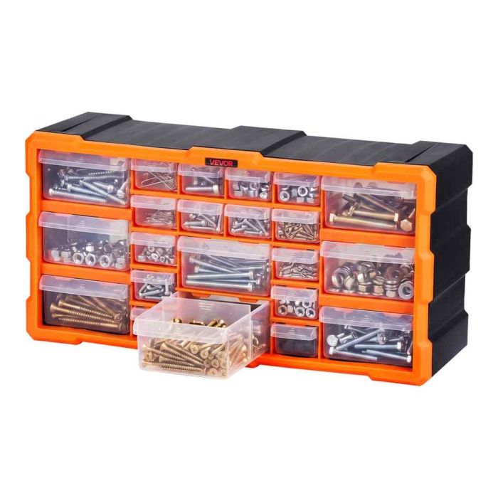 Väikeste detailide organiseerija VEVOR MJ1522A, 22 sahtlit, Must/oranž, 50,5 × 28 × 18 cm