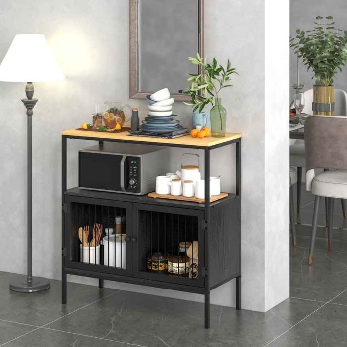 Universali bufeto tipo spintelė, metalinė, natūrali + juoda, 80x35x90 cm, 18,5 kg