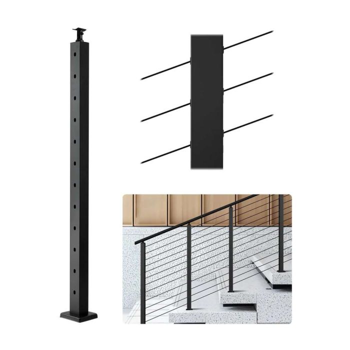Kaabeltrepi piirdepost, roostevabast terasest, must, 42x2x2 tolli