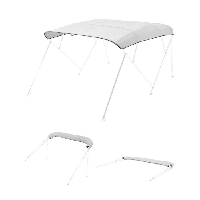 4-paneeliga bimini-paadi varikatus, 600D polüester, 96"x97-103", helehall, veekindel ja päikesekindel, hoiukastiga