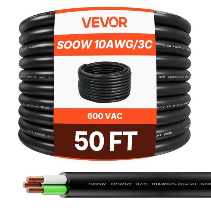 50 jala pikkune 10 AWG vaskne elektrikaabel, pikendusjuhe